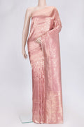 Golden Peach Dual Tone Banarasi Silk Saree with Zari Brocade on the body and Zari Border.  displayed on a mannequin