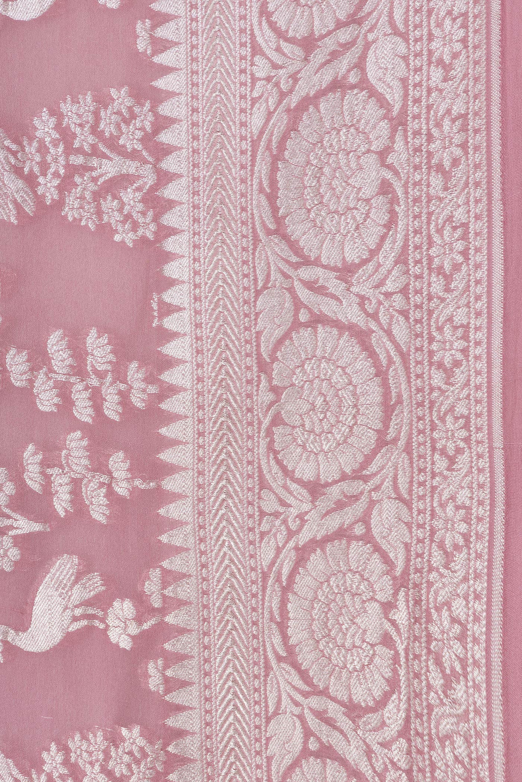 Border image of Pink Dual Tone Banarasi Georgette Saree with Zari Brocade on the body and Zari Border. 