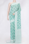Sea Green Dual Tone Banarasi Georgette Saree with Zari Brocade on the body and Zari Border.  displayed on a mannequin