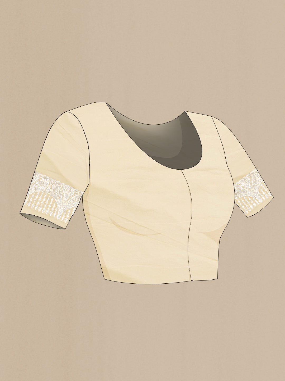 Close up image of the blouse of Sandal Dual Tone Banarasi Georgette Saree with Zari Brocade on the body and Zari Border. 