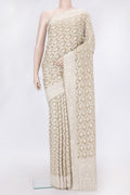 Mehandi Green Dual Tone Banarasi Georgette Saree with Zari Brocade on the body and Zari Border.  displayed on a mannequin