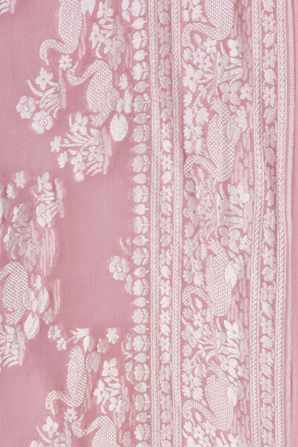 Border image of Pink Dual Tone Banarasi Georgette Saree with Zari Brocade on the body and Zari Border. 