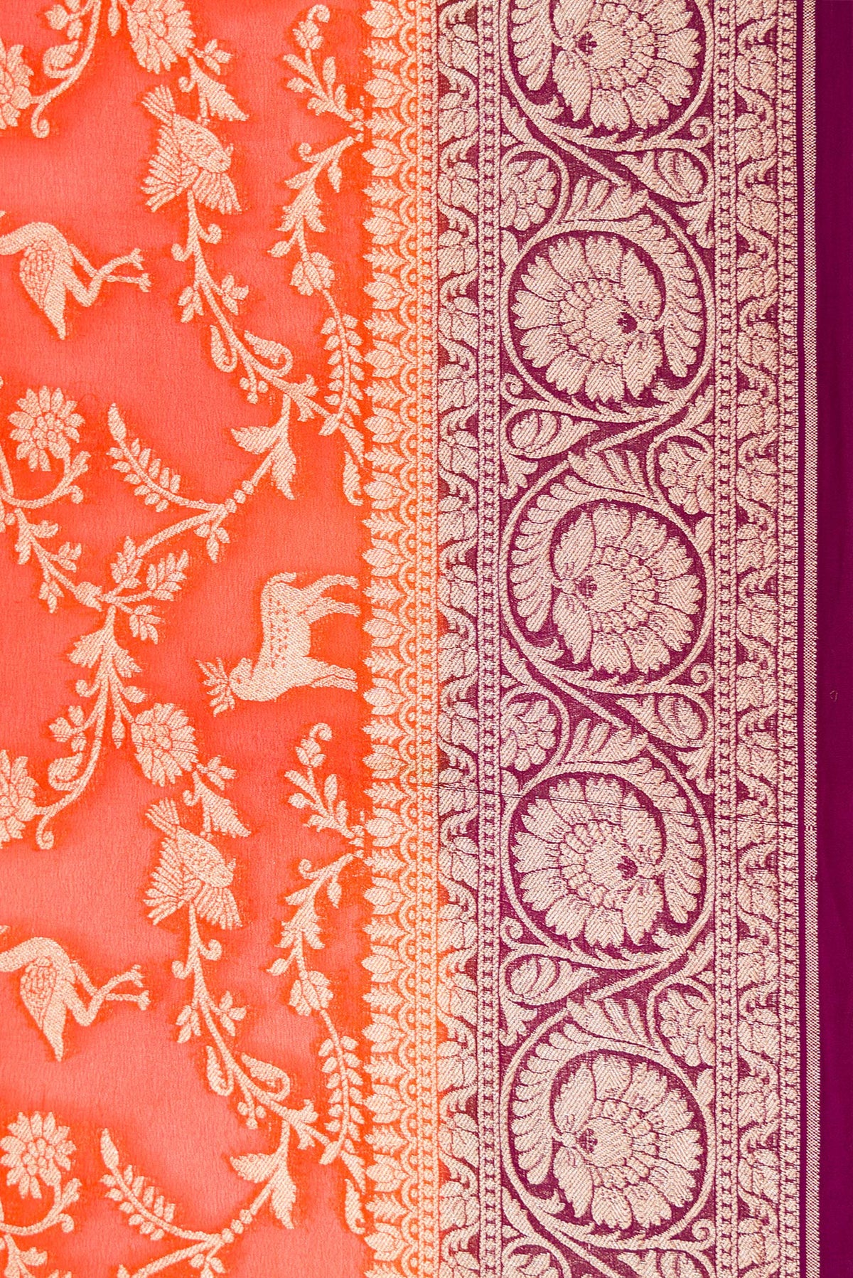 Border image of Orange Dual Tone Mysore Georgette Saree with Zari Brocade on the body and Zari Border. 