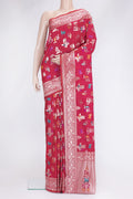 Dark Pink Dual Tone Blended Banarasi Silk Saree with Zari And Thread Butta on the body and Zari Border.  displayed on a mannequin