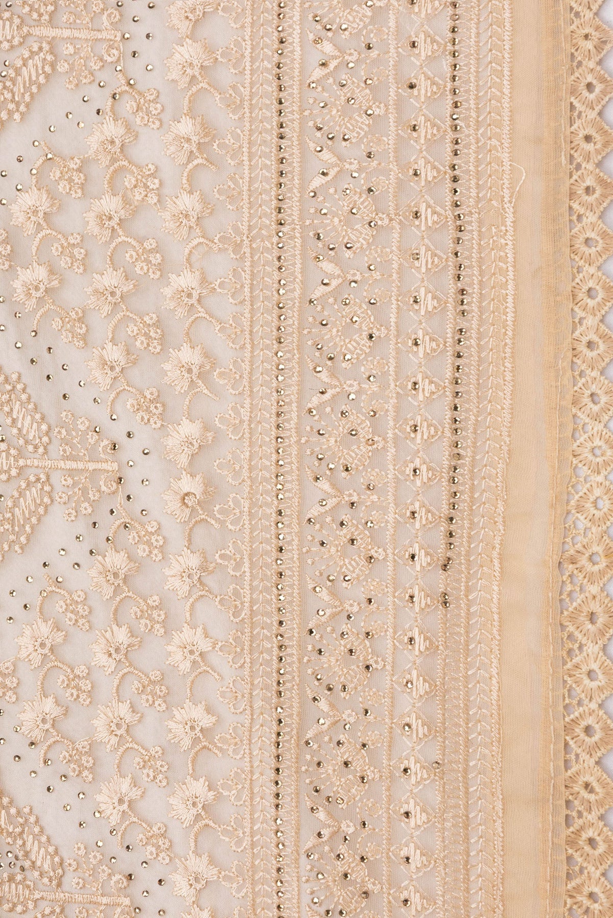 Border image of Sandal Dual Tone Organza Silk Saree with Embroidery on the body and Embroidery Border. 