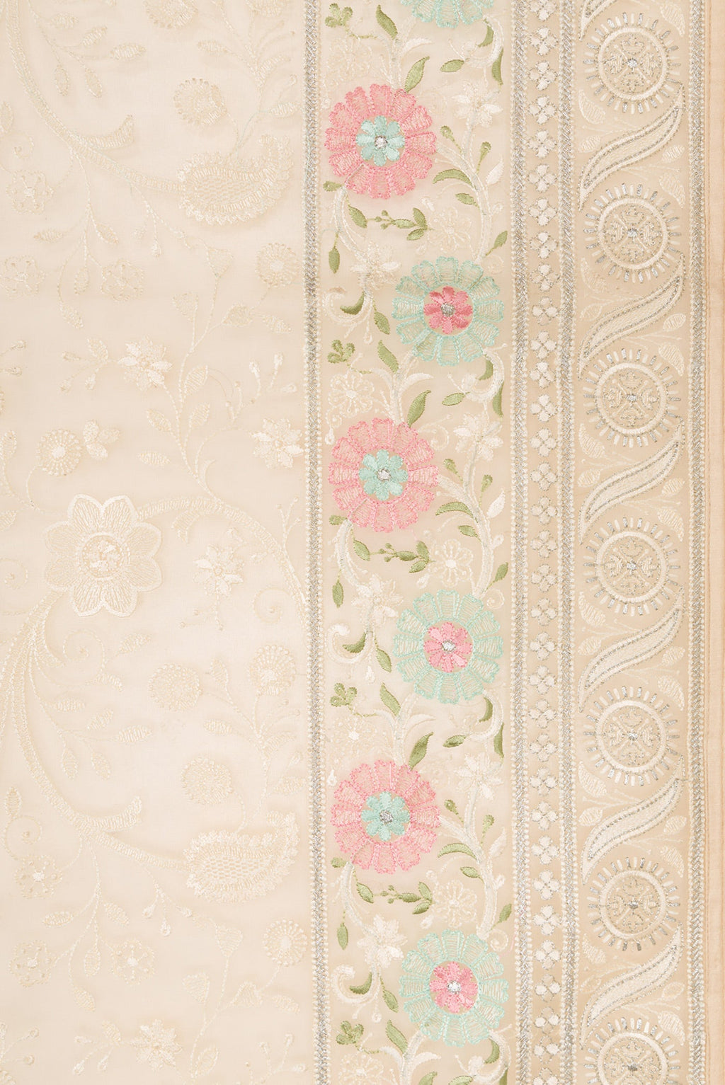 Border image of Sandal Dual Tone Organza Silk Saree with Embroidery on the body and Embroidery Border. 