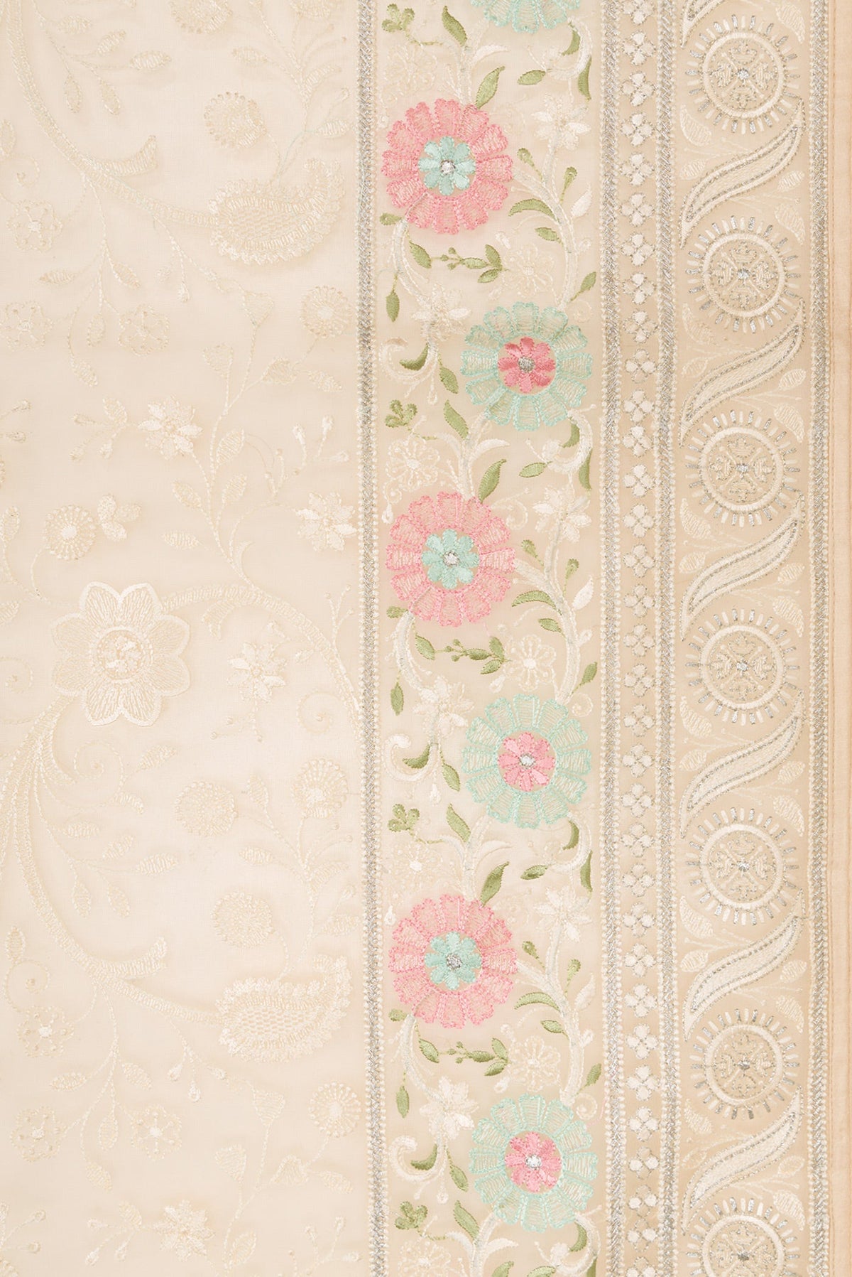 Border image of Sandal Dual Tone Organza Silk Saree with Embroidery on the body and Embroidery Border. 
