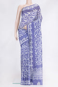 Violet Dual Tone Tussar Silk Saree with Printed design on the body and Printed Border.  displayed on a mannequin