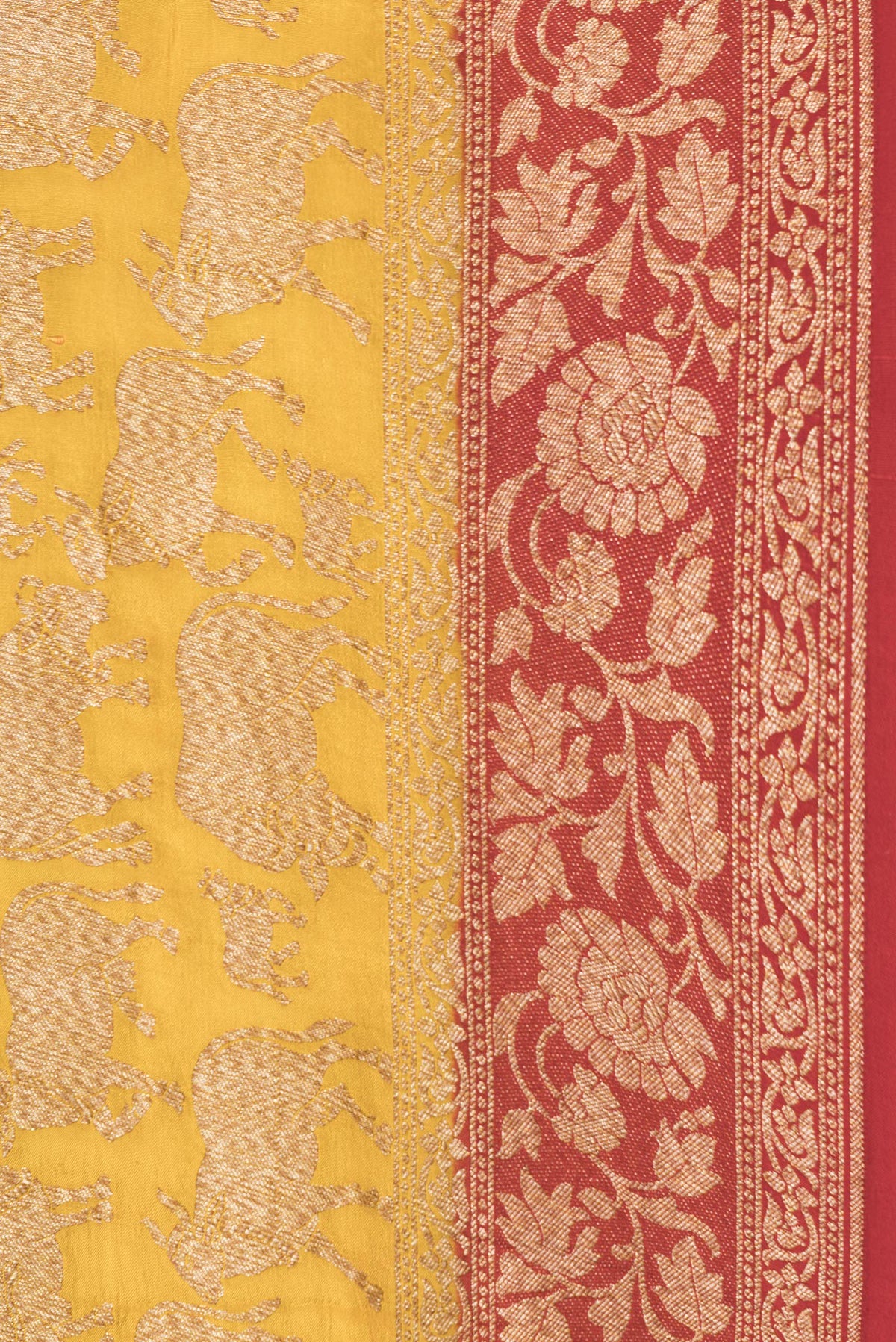 Border image of Yellow Dual Tone Banarasi Georgette Saree with Zari Brocade on the body and Zari Border. 