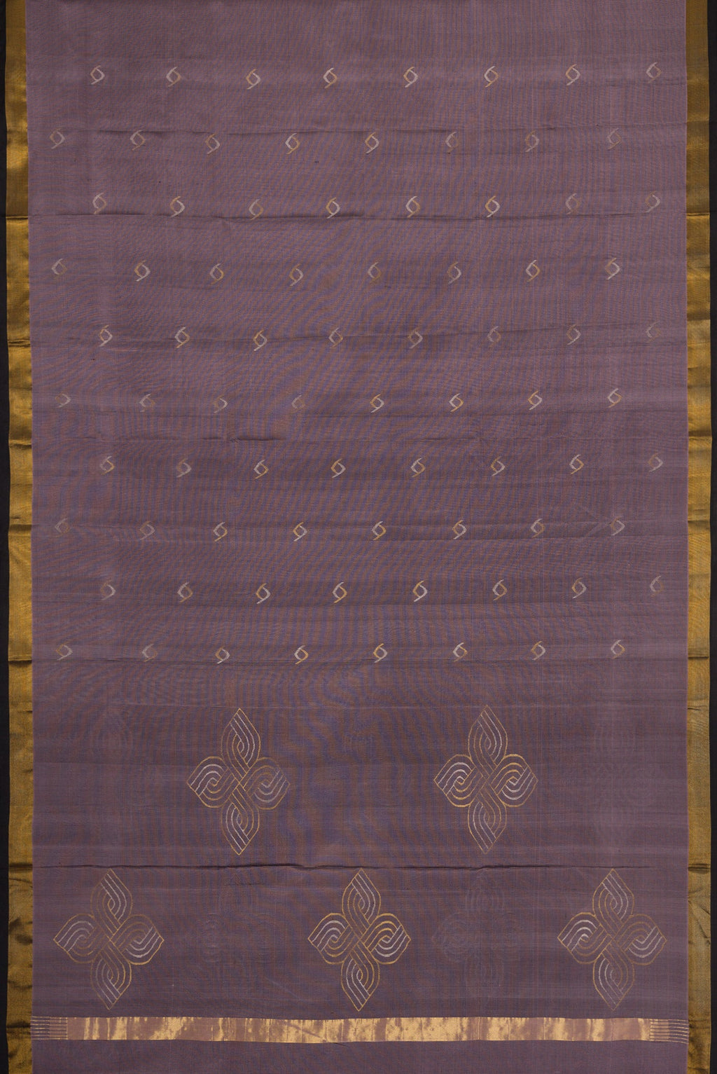 Flat view of Lavender Dual Tone Soft Silk Saree with Zari Butta on the body and Zari Border. 