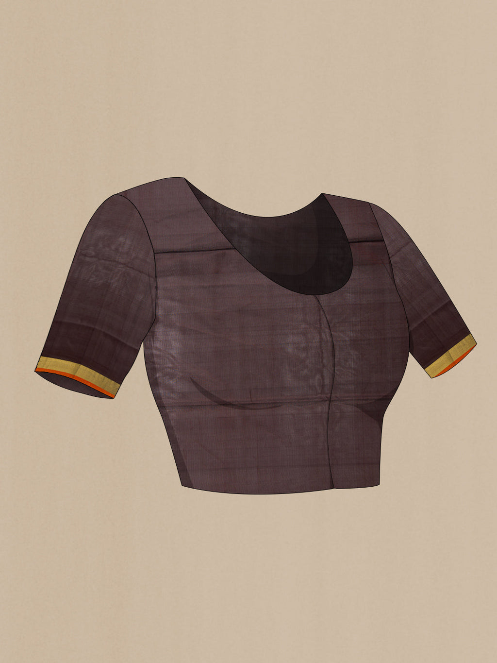 Close up image of the blouse of Coffee Brown Dual Tone Uppada Silk Saree with Zari Butta on the body and Zari Border. 