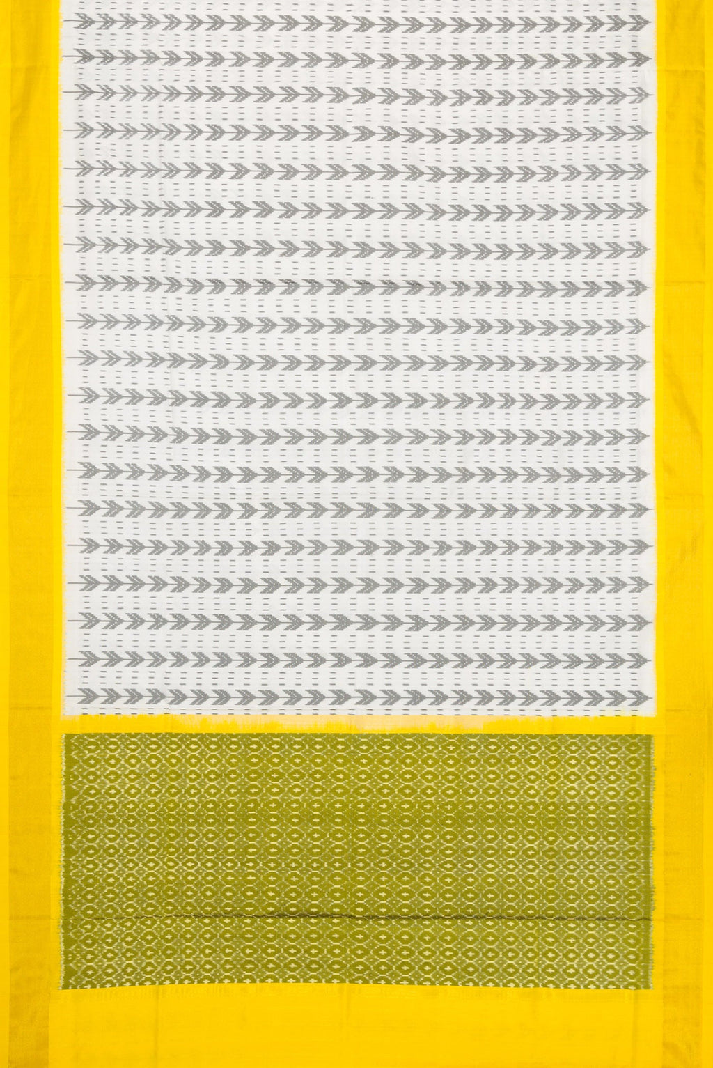 Flat view of Off White Dual Tone Double Ikat Saree with Ikat Print on the body and Zari Border. 