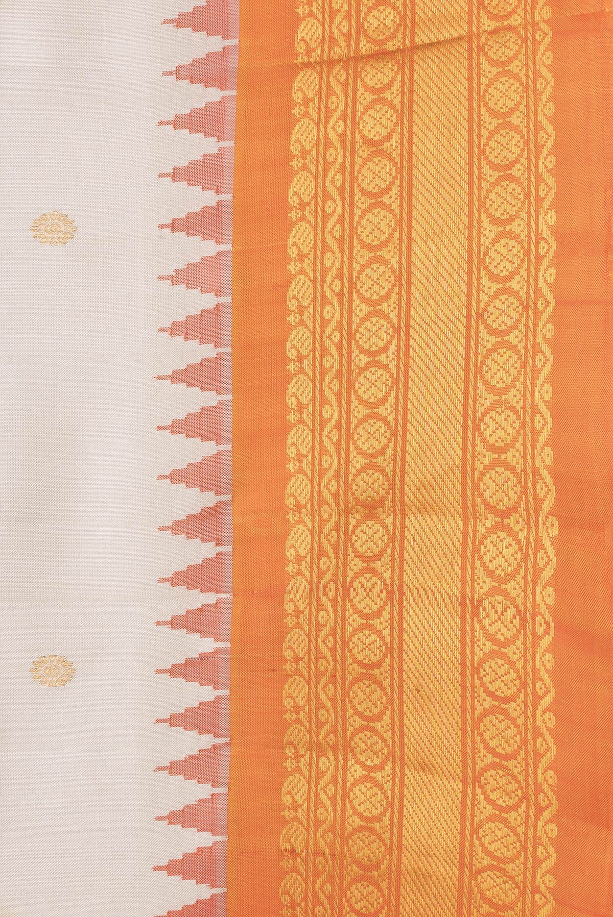 Border image of Beige Dual Tone Gadwal Silk Saree with Zari Butta on the body and Zari Border. 