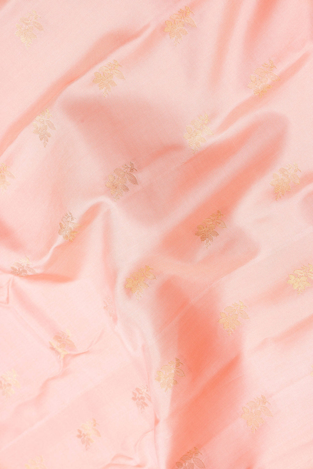 Close up of Pink Dual Tone Gadwal Silk Saree with Plain Body and Zari Border.  displaying folds