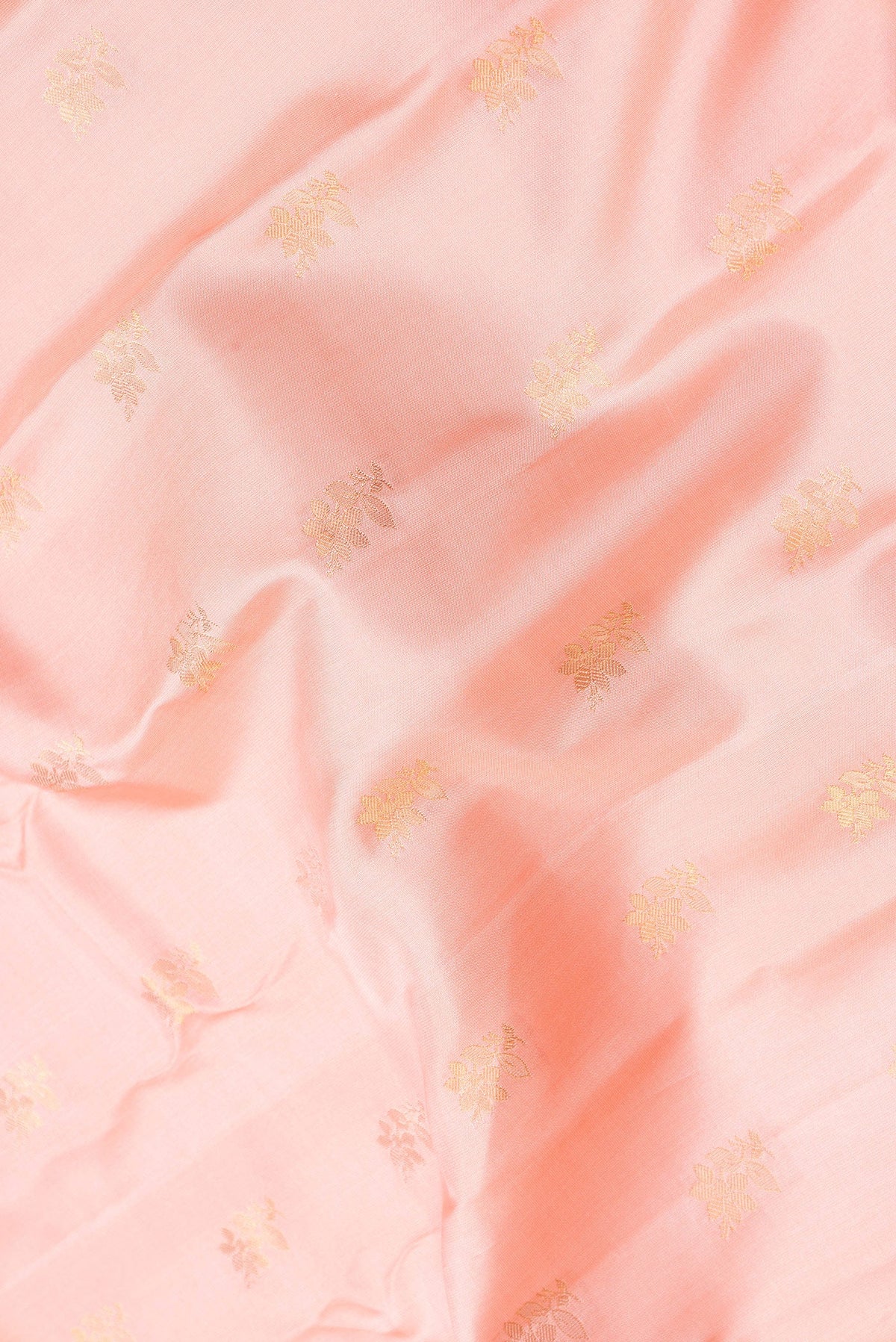 Close up of Pink Dual Tone Gadwal Silk Saree with Plain Body and Zari Border.  displaying folds