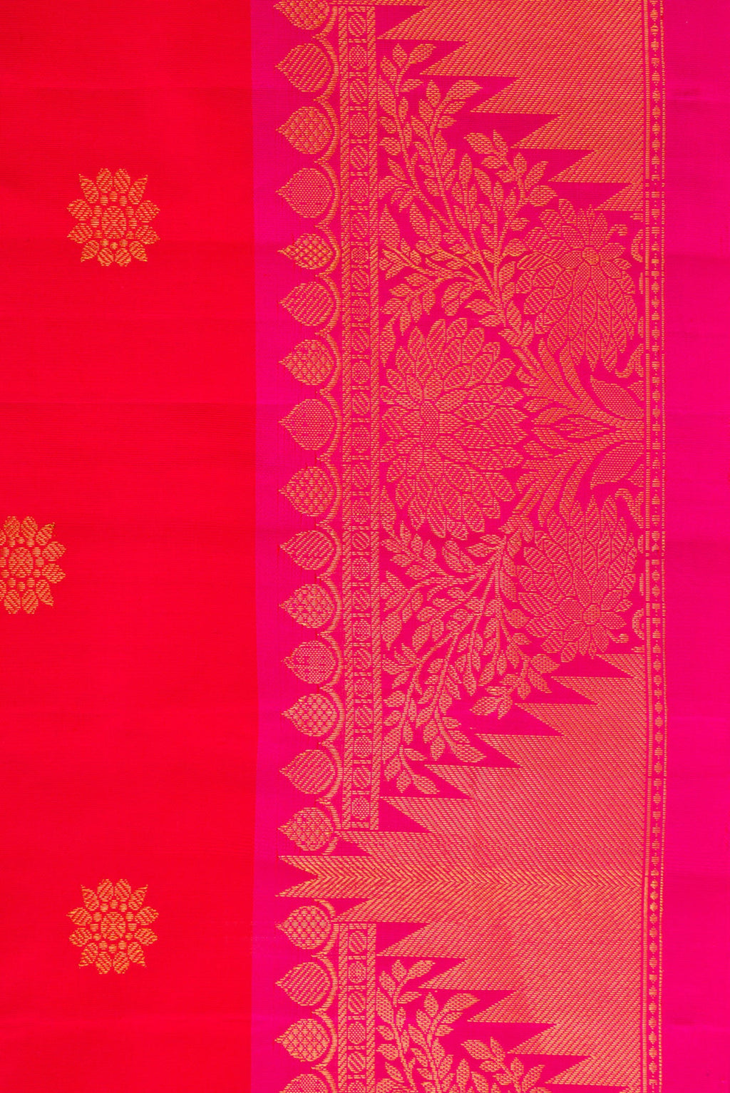 Border image of Red Dual Tone Gadwal Silk Saree with Zari Butta on the body and Zari Border. 