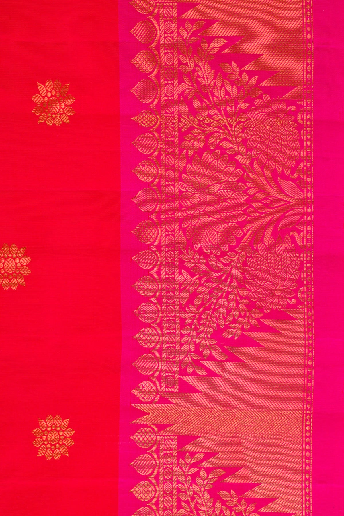 Border image of Red Dual Tone Gadwal Silk Saree with Zari Butta on the body and Zari Border. 
