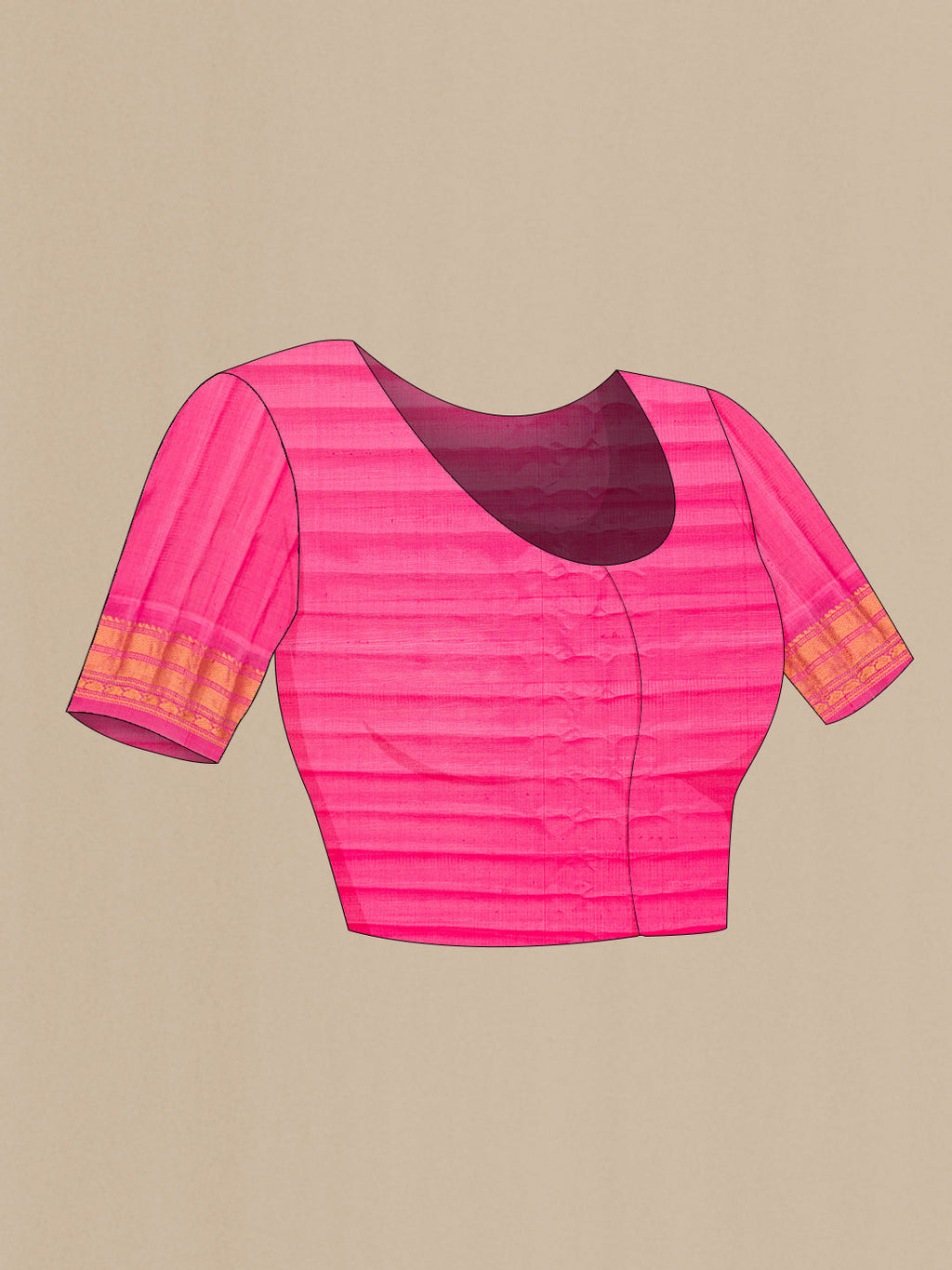 Close up image of the blouse of Rose pink Dual Tone Gadwal Silk Saree with Stripes on the body and Zari Border. 
