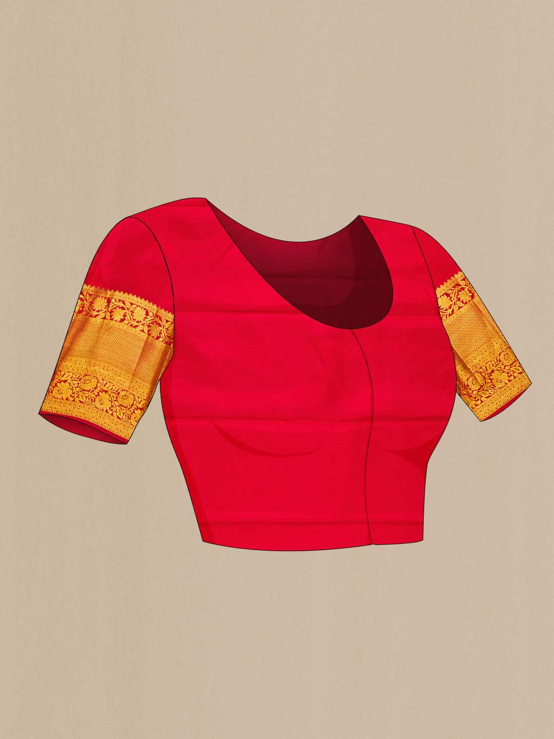 Close up image of the blouse of Yellow Dual Tone Kanchipuram Silk Saree with Zari Brocade on the body and Zari Border. 