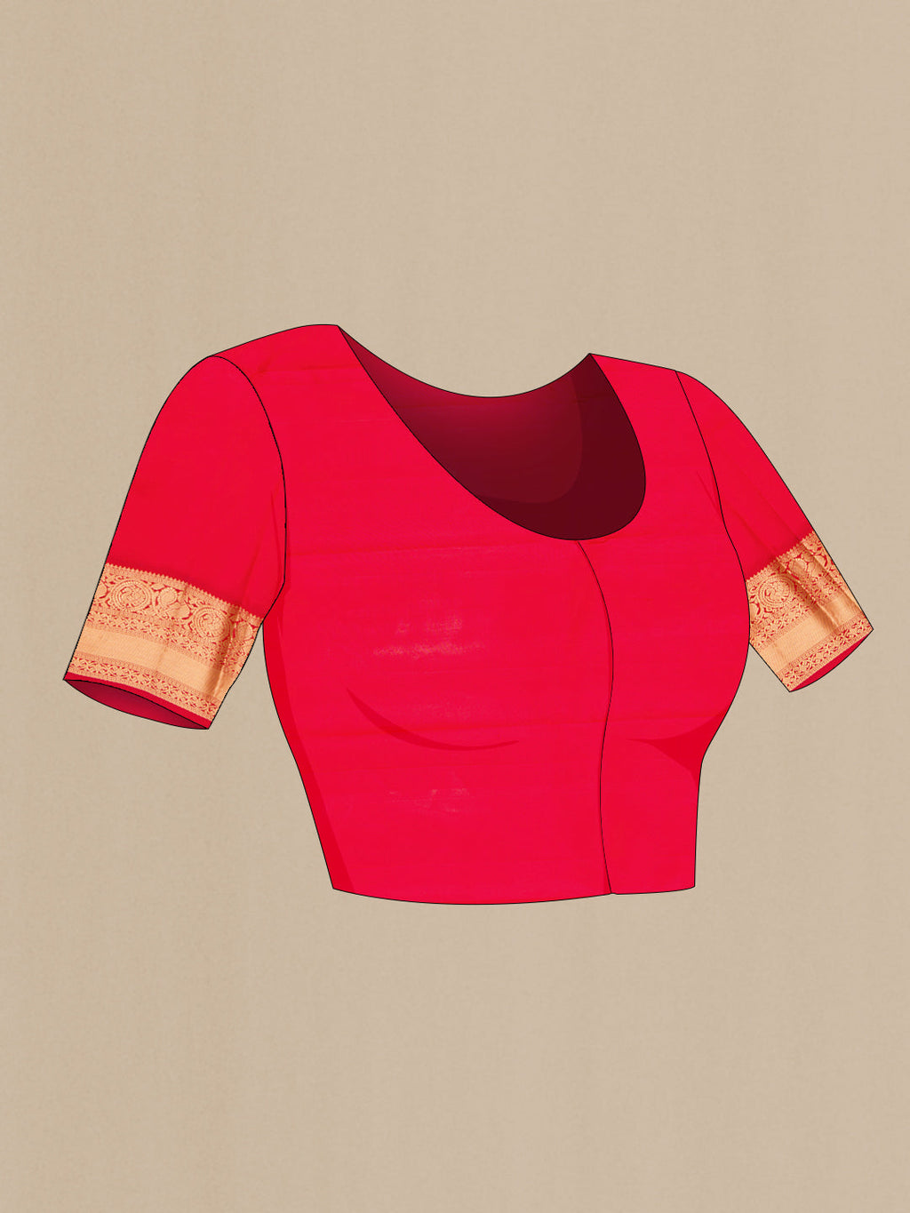 Close up image of the blouse of Yellow Dual Tone Kanjivaram Silk Saree with Zari Brocade on the body and Zari Border. 