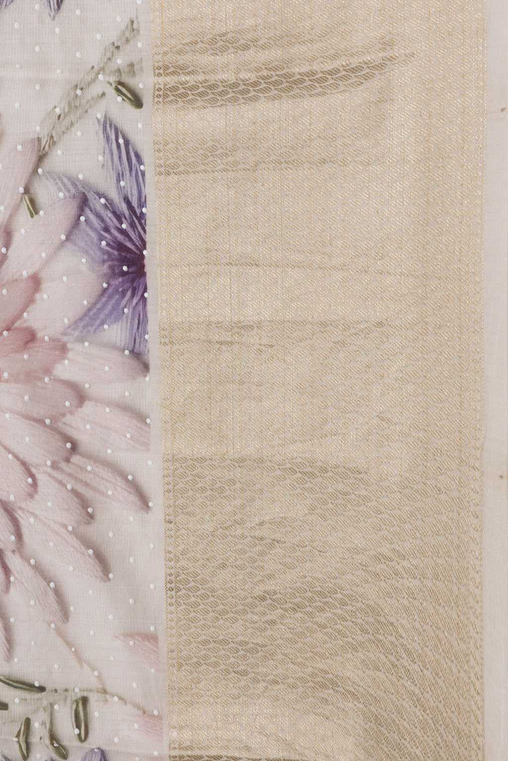 Border image of Beige Dual Tone Chanderi Silk Saree with Printed design on the body and Zari Border. 