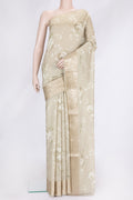Pista Green Dual Tone Tussar Silk Saree with Printed design on the body and Zari Border.  displayed on a mannequin