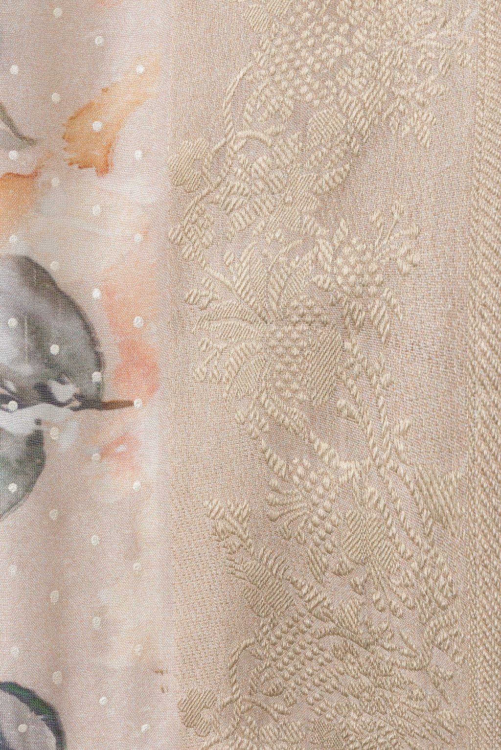 Border image of Rose Gold Dual Tone Tussar Silk Saree with Printed design on the body and Zari Border. 