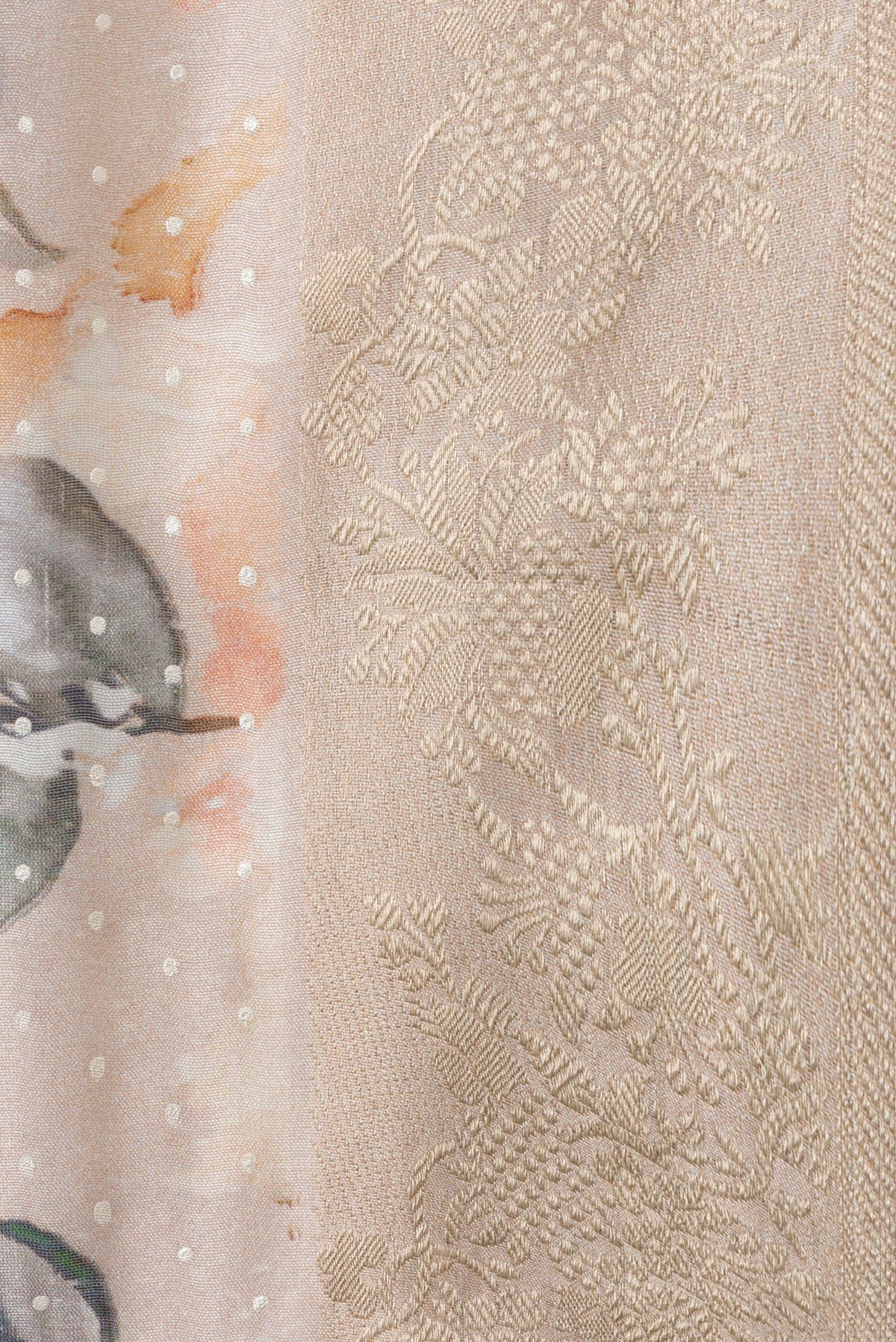 Border image of Rose Gold Dual Tone Tussar Silk Saree with Printed design on the body and Zari Border. 