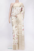 Beige Dual Tone Chanderi Silk Saree with Zari Butta on the body and Zari Border.  displayed on a mannequin