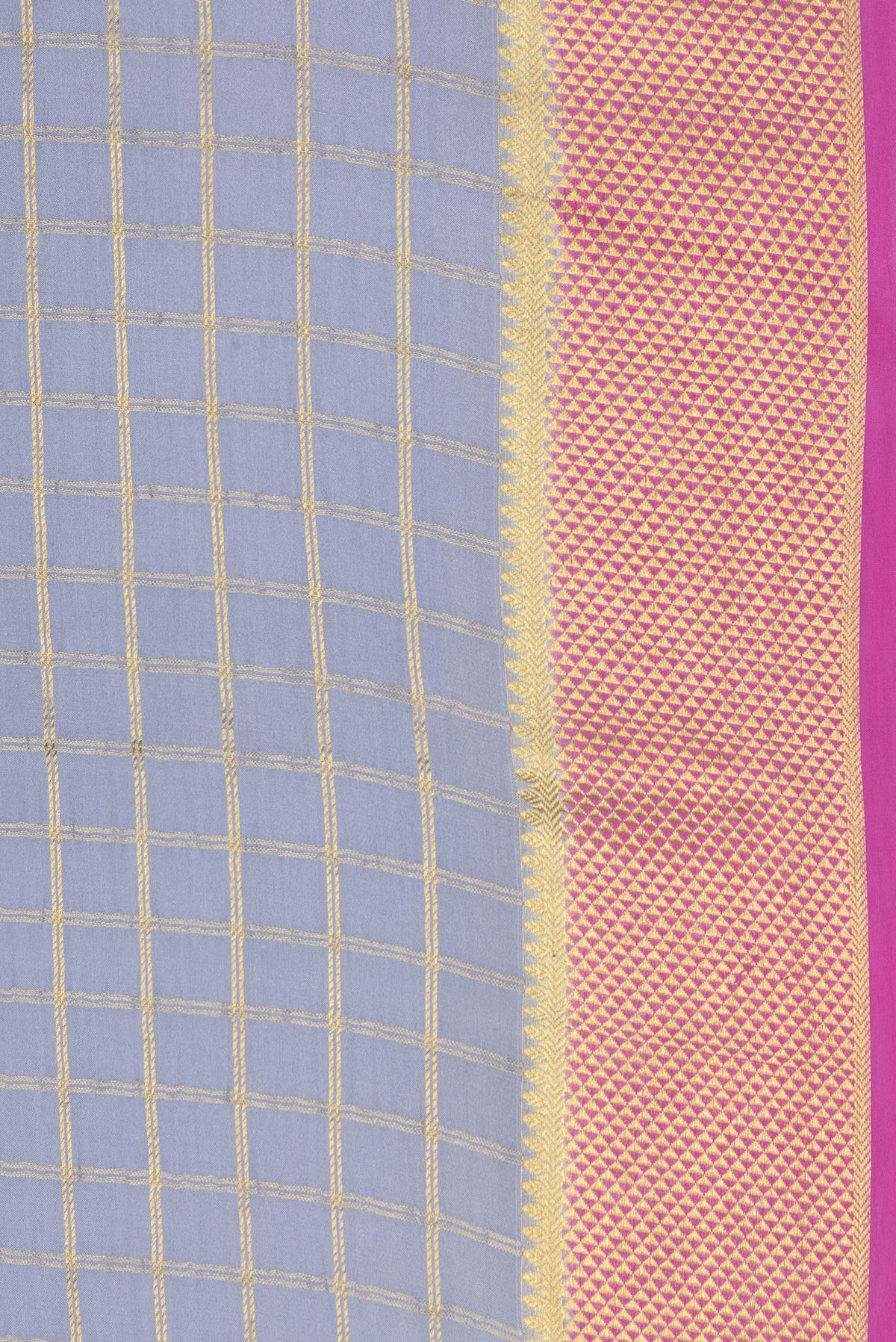 Border image of Grey Dual Tone Mysore Silk Saree with Checked design on the body and Zari Border. 
