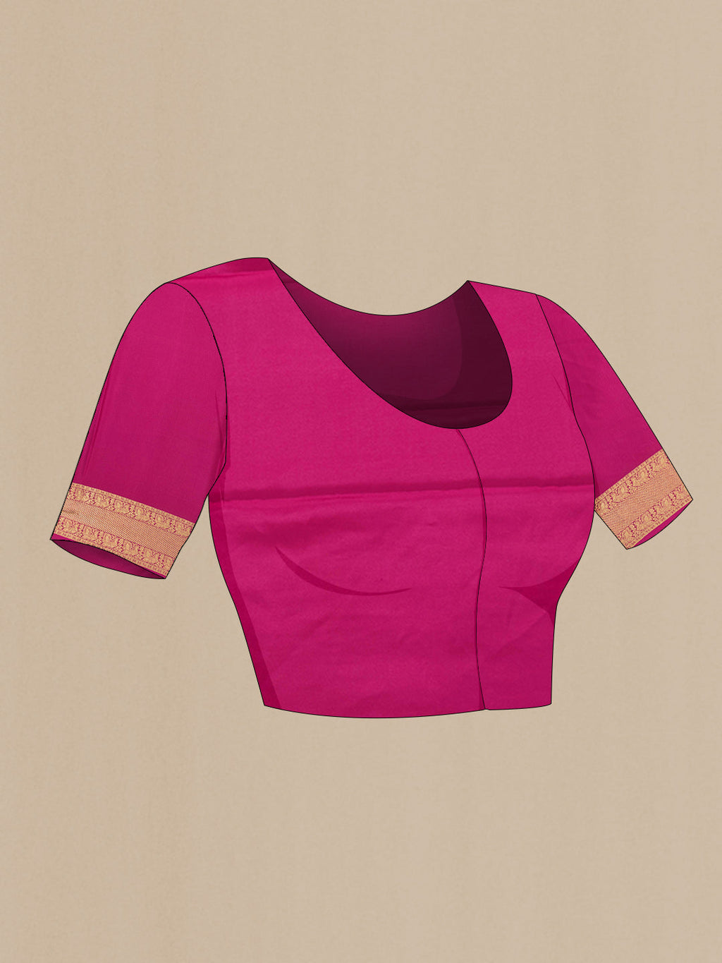 Close up image of the blouse of Mustard Dual Tone Mysore Silk Saree with Zari Butta on the body and Zari Border. 