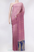 Pink Dual Tone Mysore Silk Saree with Stripes on the body and Without Border.  displayed on a mannequin