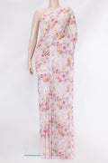 Lilac Dual Tone Mysore Chiffon Saree with Printed design on the body and Without Border.  displayed on a mannequin