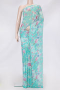 Sea Green Dual Tone Mysore Chiffon Saree with Printed design on the body and Without Border.  displayed on a mannequin