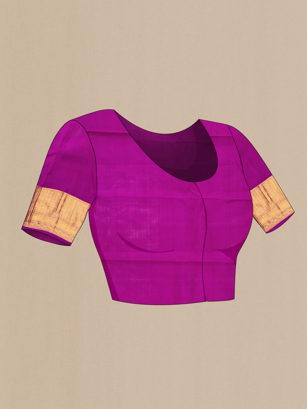 Close up image of the blouse of Purple Dual Tone Kanjivaram Silk Saree with Zari Brocade on the body and Zari Border. 
