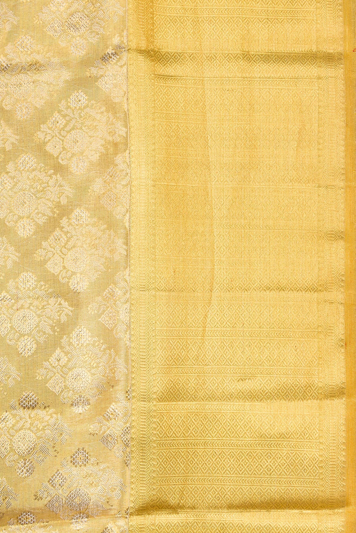Border image of Gold Dual Tone Kanjivaram Tissue Silk Saree with Zari Brocade on the body and Zari Border. 
