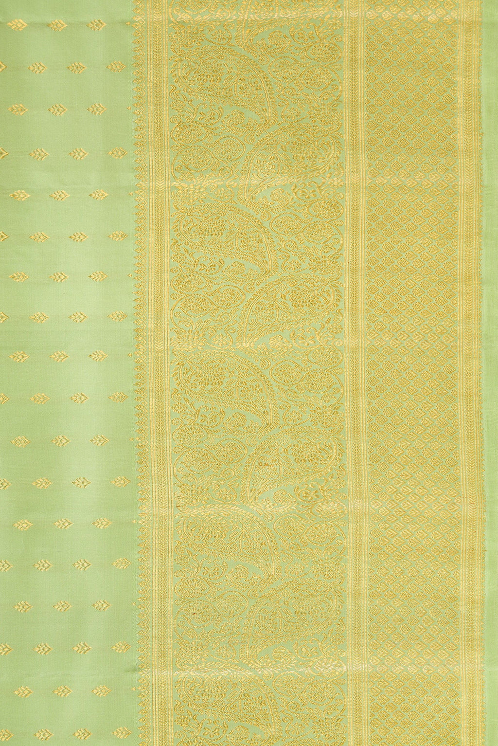 Border image of Pista Green Dual Tone Kanjivaram Silk Saree with Zari Butta on the body and Fancy Border. 