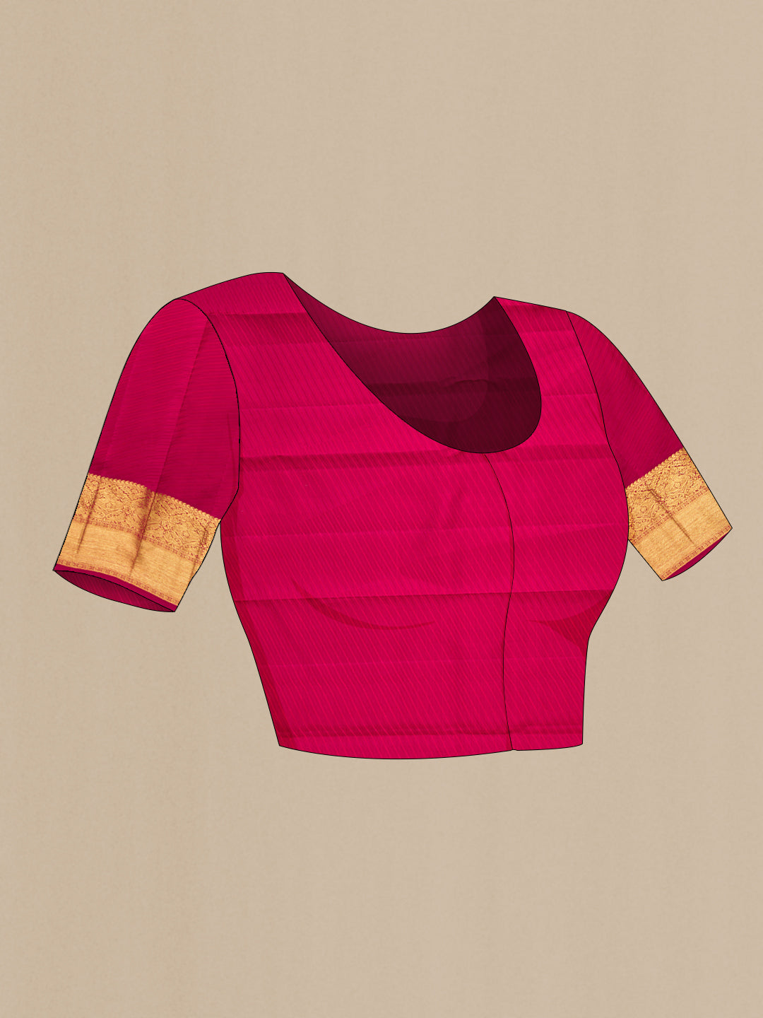 Close up image of the blouse of Maroon Dual Tone Kanjivaram Silk Saree with Zari Brocade on the body and Zari Border. 