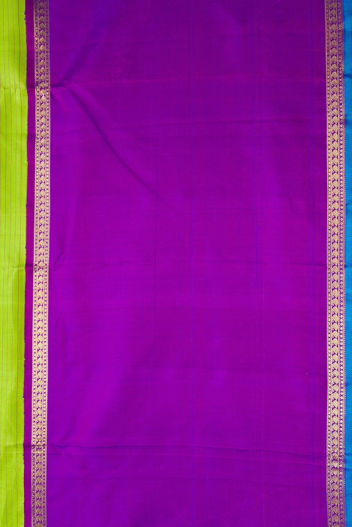 Border image of Pure Silk Pure Zari Parrot Green Dual Tone Kanchipuram Saree with Stripes on the body and Zari Border. 