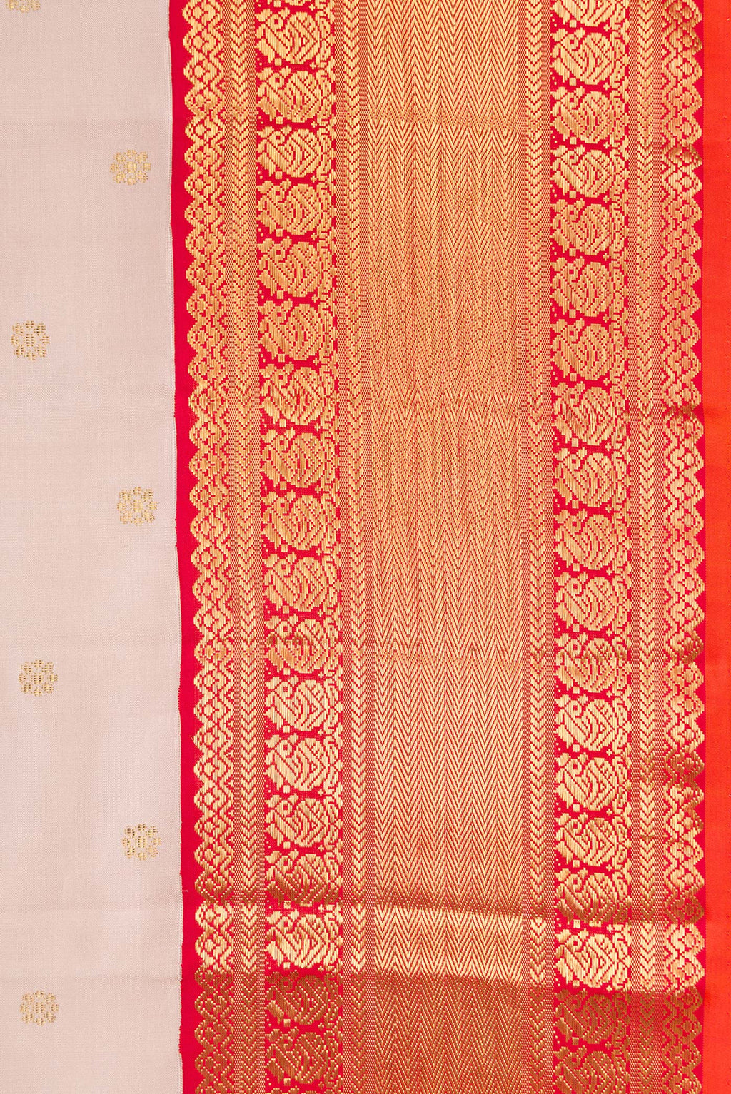 Border image of Pure Silk Pure Zari Rose Gold Dual Tone Kanjivaram Saree with Zari Butta on the body and Zari Border. 