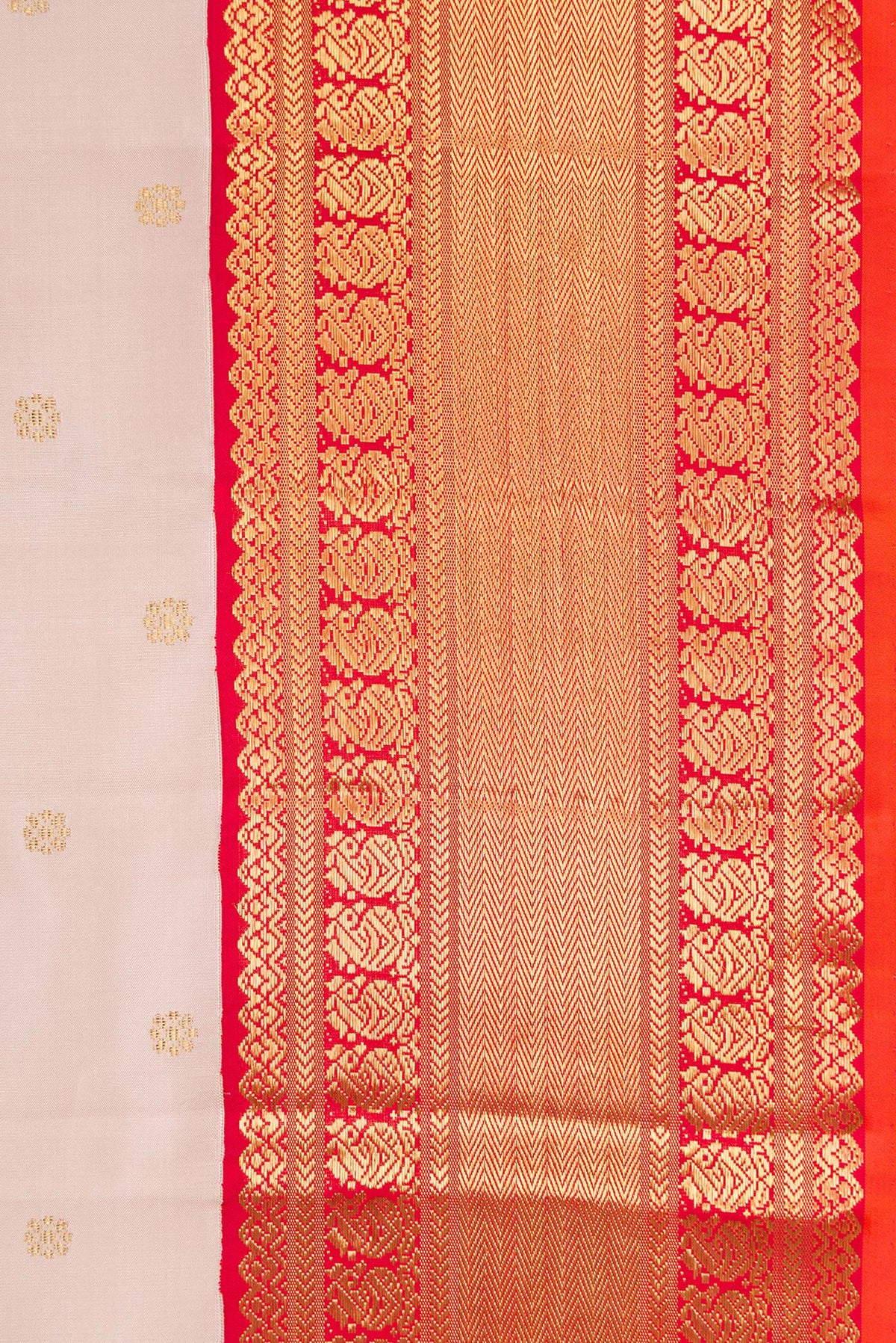 Border image of Pure Silk Pure Zari Rose Gold Dual Tone Kanjivaram Saree with Zari Butta on the body and Zari Border. 