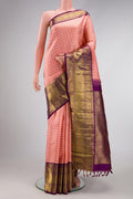 Pure Silk Pure Zari Pink Dual Tone Kanjivaram Saree with Zari Brocade on the body and Zari Border.  displayed on a mannequin