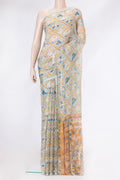 Sea Green Dual Tone Kota Silk Saree with Printed design on the body and Zari Border.  displayed on a mannequin