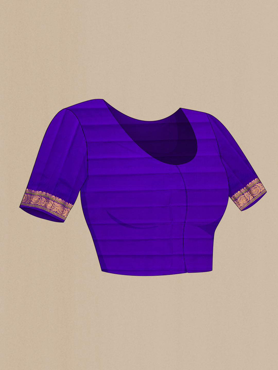 Close up image of the blouse of Rose Gold Dual Tone Gadwal Silk Saree with Checked design on the body and Zari Border. 