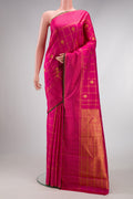 Pure Silk Pure Zari Pink Dual Tone Kanjivaram Saree with Checked design on the body and Zari Border.  displayed on a mannequin