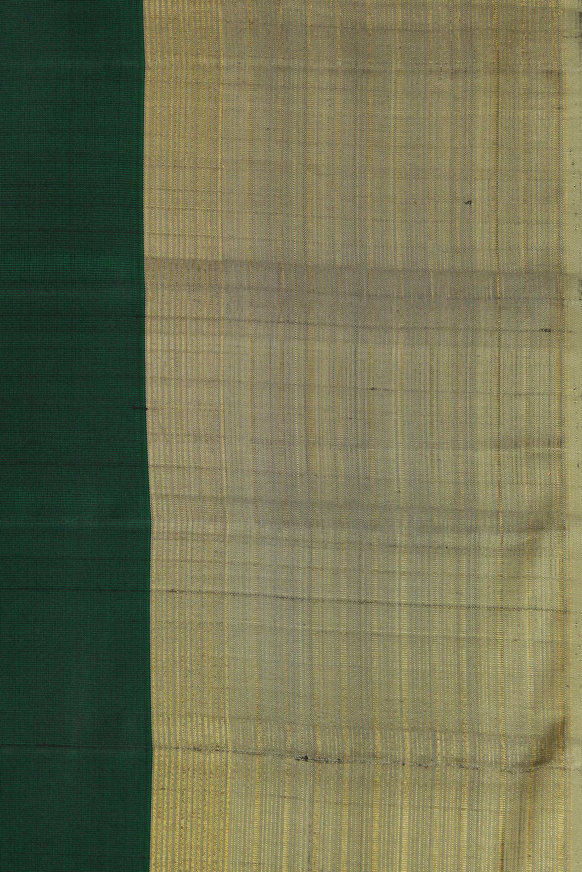 Border image of Bottle Green Dual Tone Kanjivaram Silk Saree with Plain Body and Zari Border. 