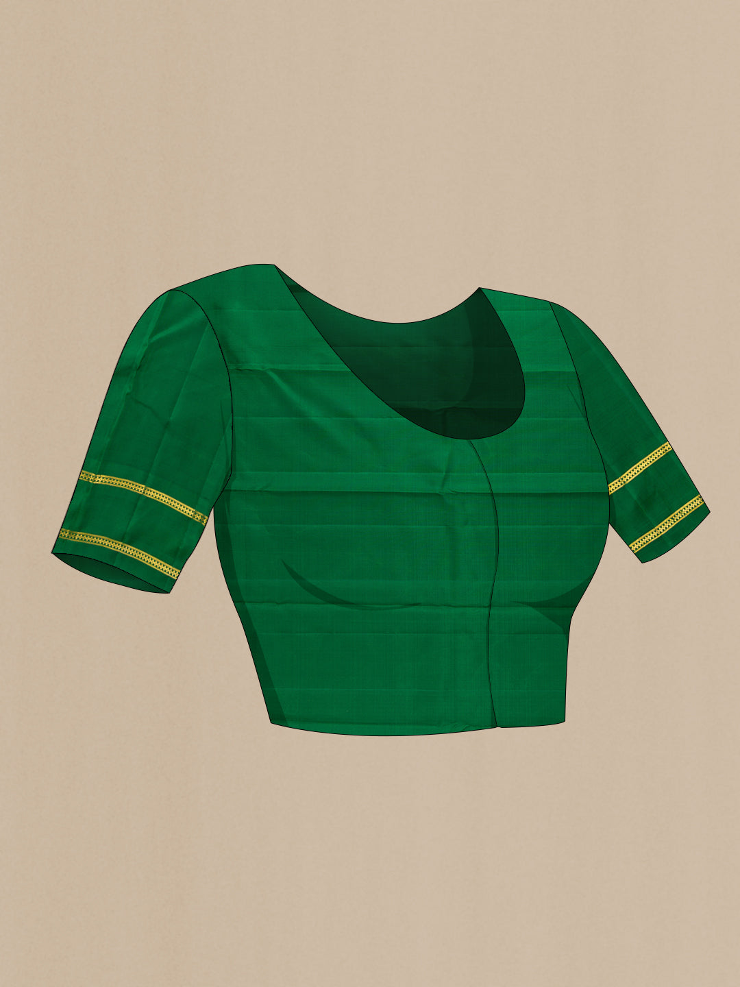 Close up image of the blouse of Pure Silk Pure Zari Yellow Dual Tone Kanjivaram Saree with Plain Body and Zari Border. 