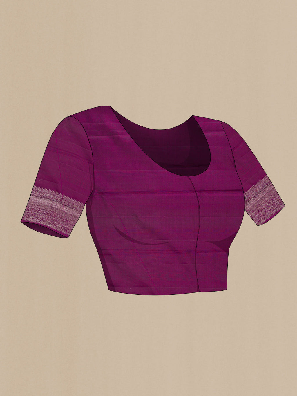 Close up image of the blouse of Burgundy Dual Tone Kanjivaram Silk Saree with Zari Brocade on the body and Zari Border. 