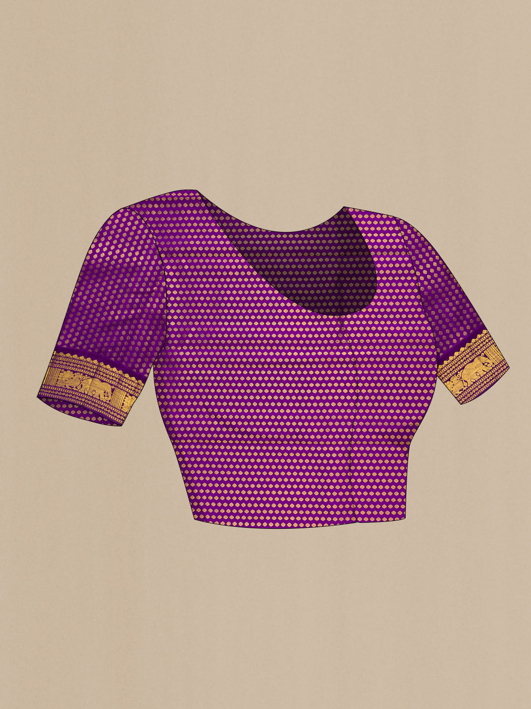 Close up image of the blouse of Pink Dual Tone Kanchipuram Silk Saree with Zari Butta on the body and Zari Border. 
