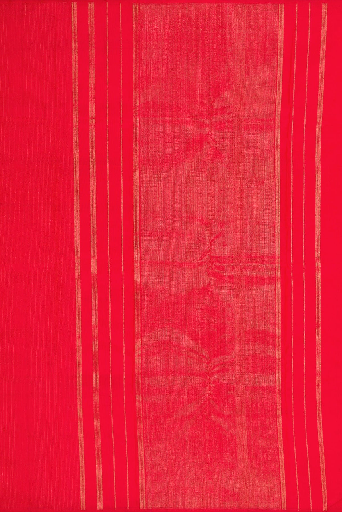 Close up image of the pallu of Red Dual Tone Kanjivaram Silk Saree with Stripes on the body and Without Border. 